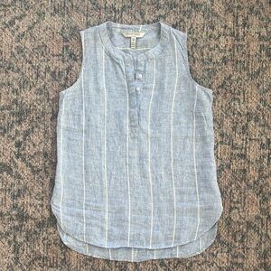 Ellen Tracy Sleeveless Blue 100 percent Linen Blouse
